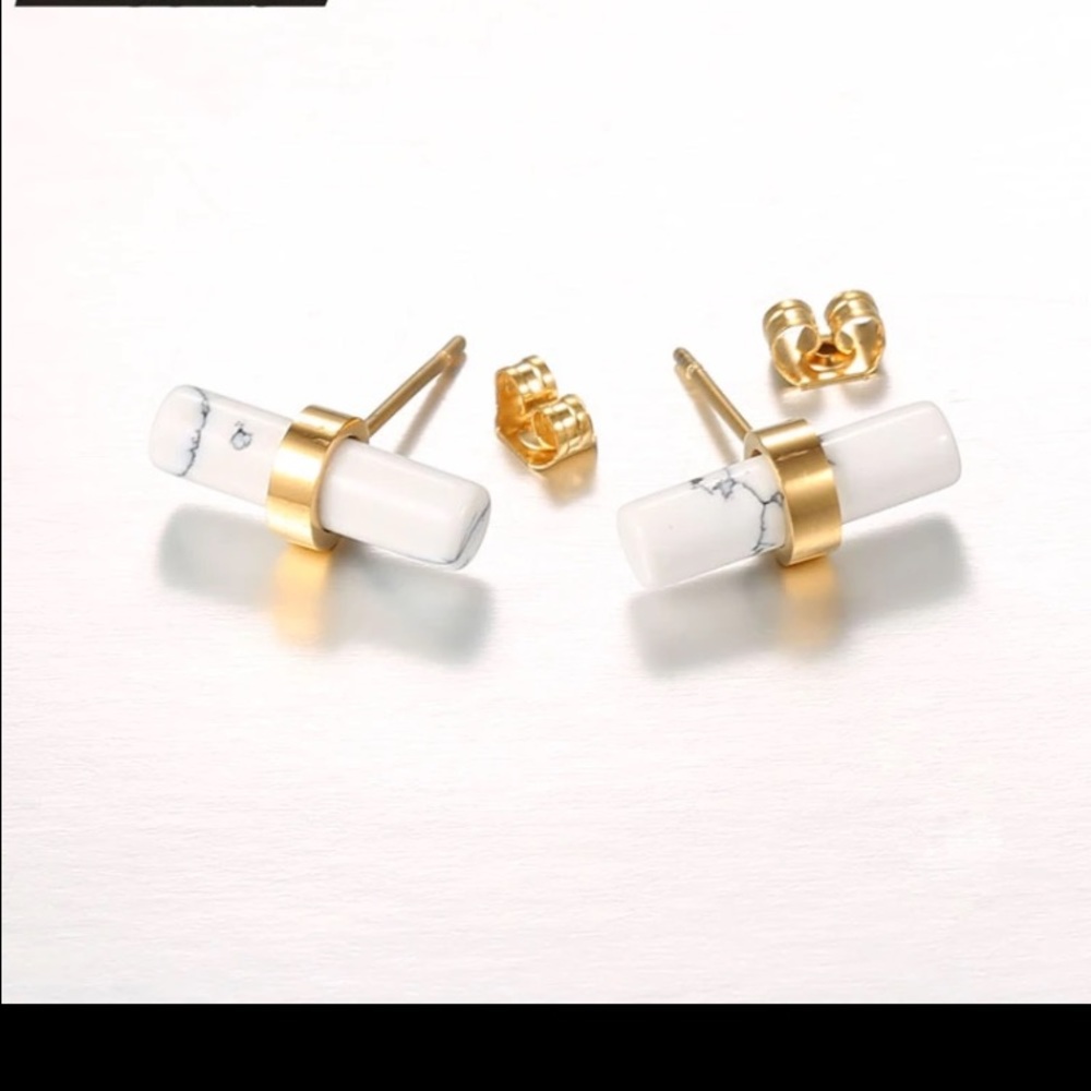 Natural Stone Earrings Stud Gold Stainless Steel
