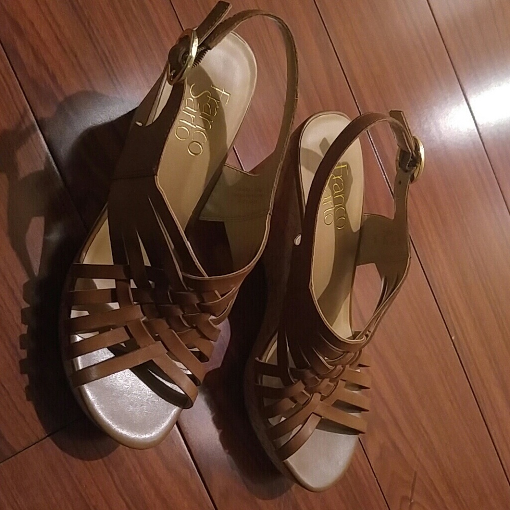 Franco Sarto cork wedges Size 8 Brown leather tan
