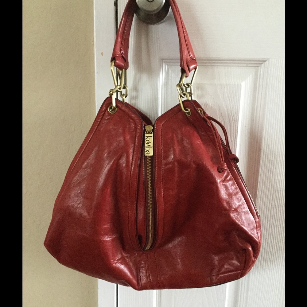 Kooba red leather 'Jagger' expandable tote.