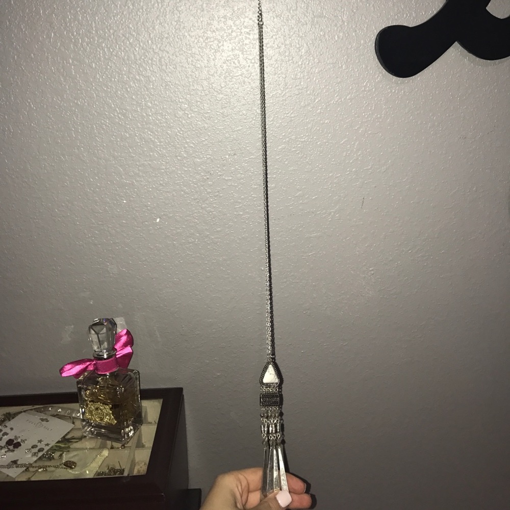 Long silver stone necklace