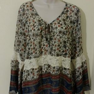 See through hint of mint bell sleeve lace shirt