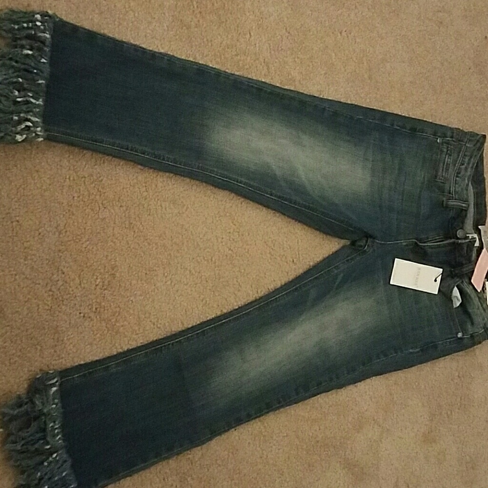 Denim Low Fringe Trim Jeans