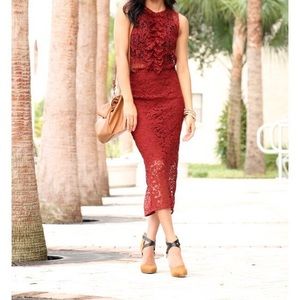Zara lace crochet burgundy maroon midi skirt