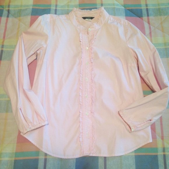 J. Crew Tops - J.Crew Pinstripe Ruffle Button down shirt