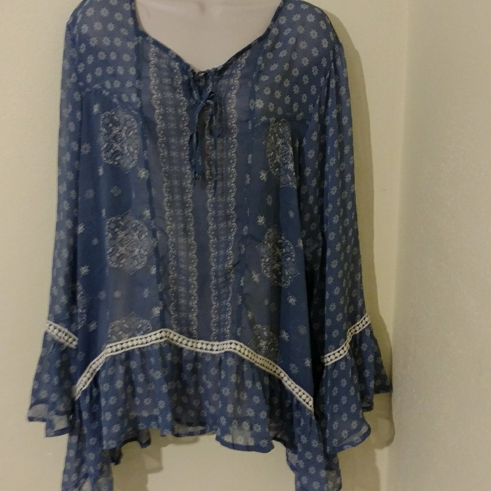See through top with bell sleeves