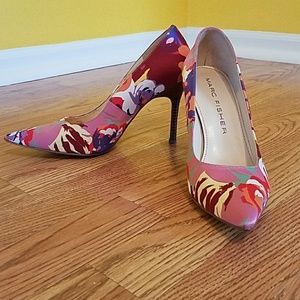 Pink Flower Pattern Pointed Toe Heels