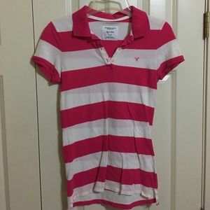 American Eagle Pink and White polo shirt