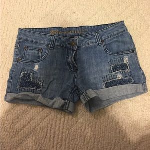 patchwork jean shorts