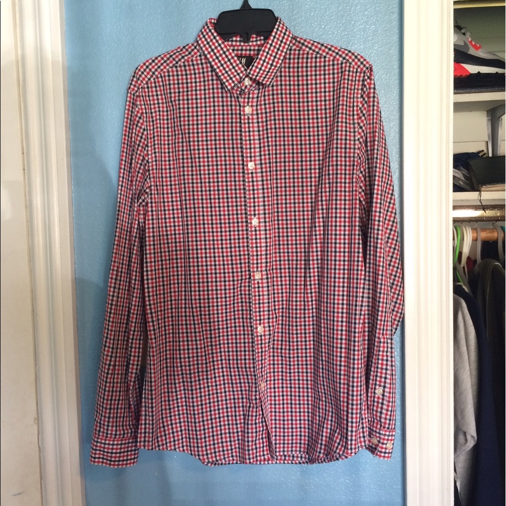 Men's H&M casual shirt red white and blue