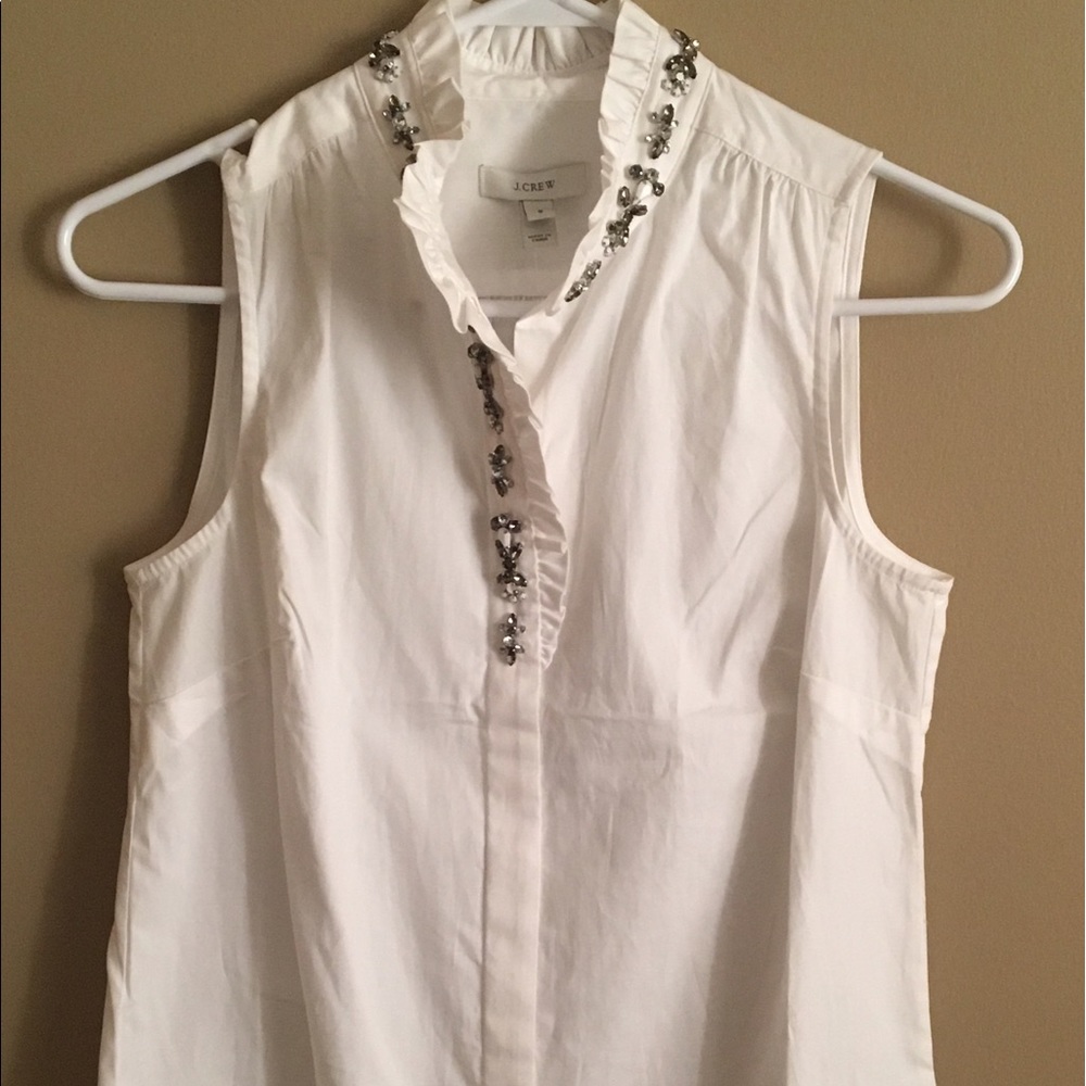 J. Crew white button up tank with jewels