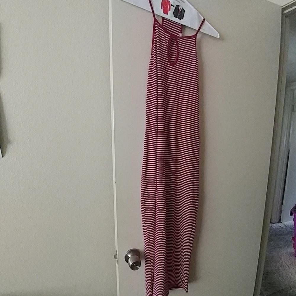Red and white midi dress