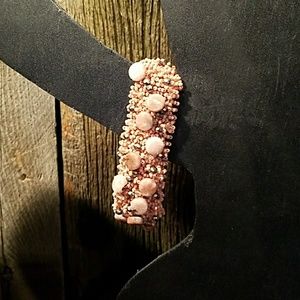 Hand Beaded Cuff Bracelet with large bead closure