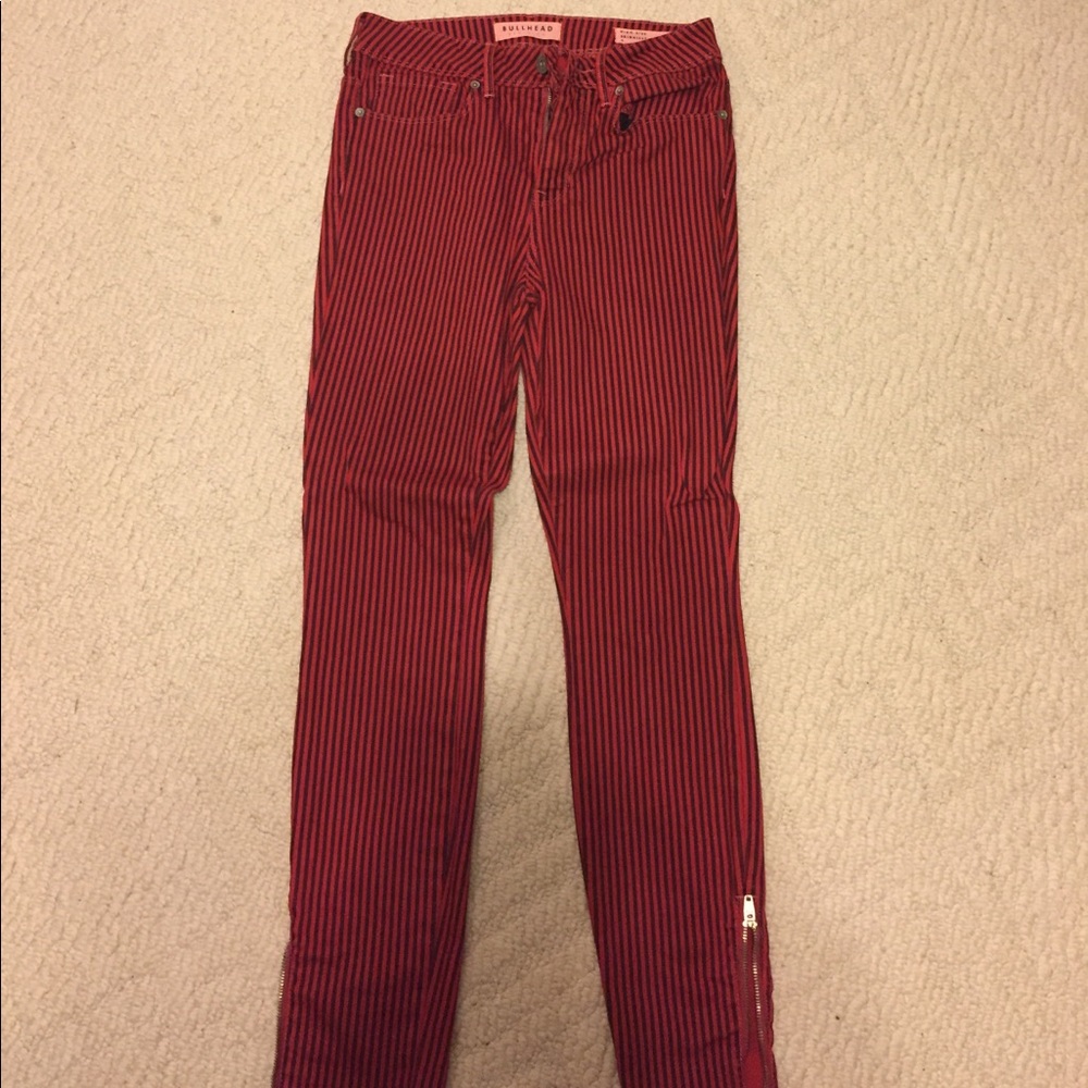 Red & Black Stripped High-rise Skinny Jeans