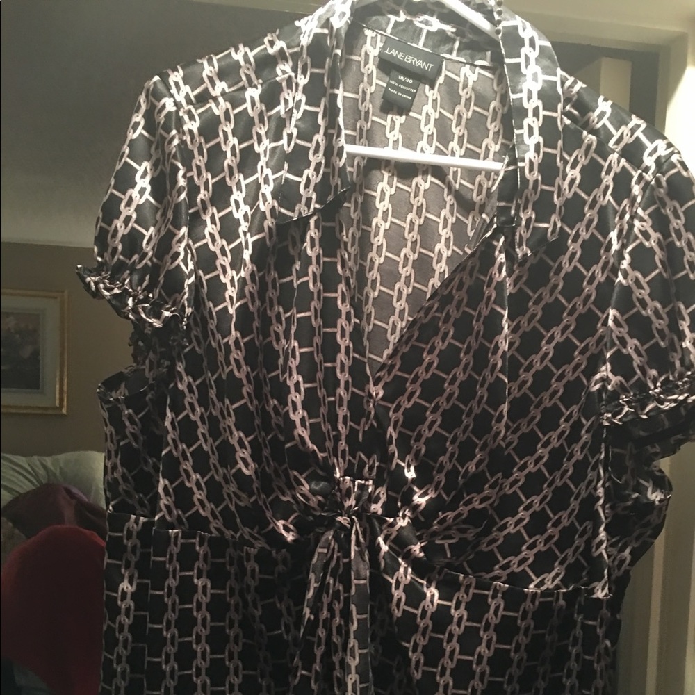 Black and beige wrap blouse