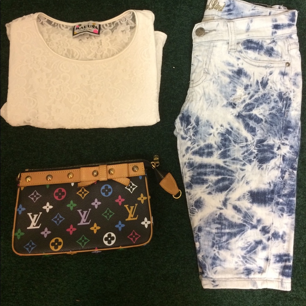 Tie Dye Ripped Denim Shorts