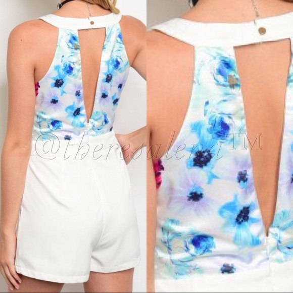 Ivory Mint Floral Romper - Picture 3 of 3