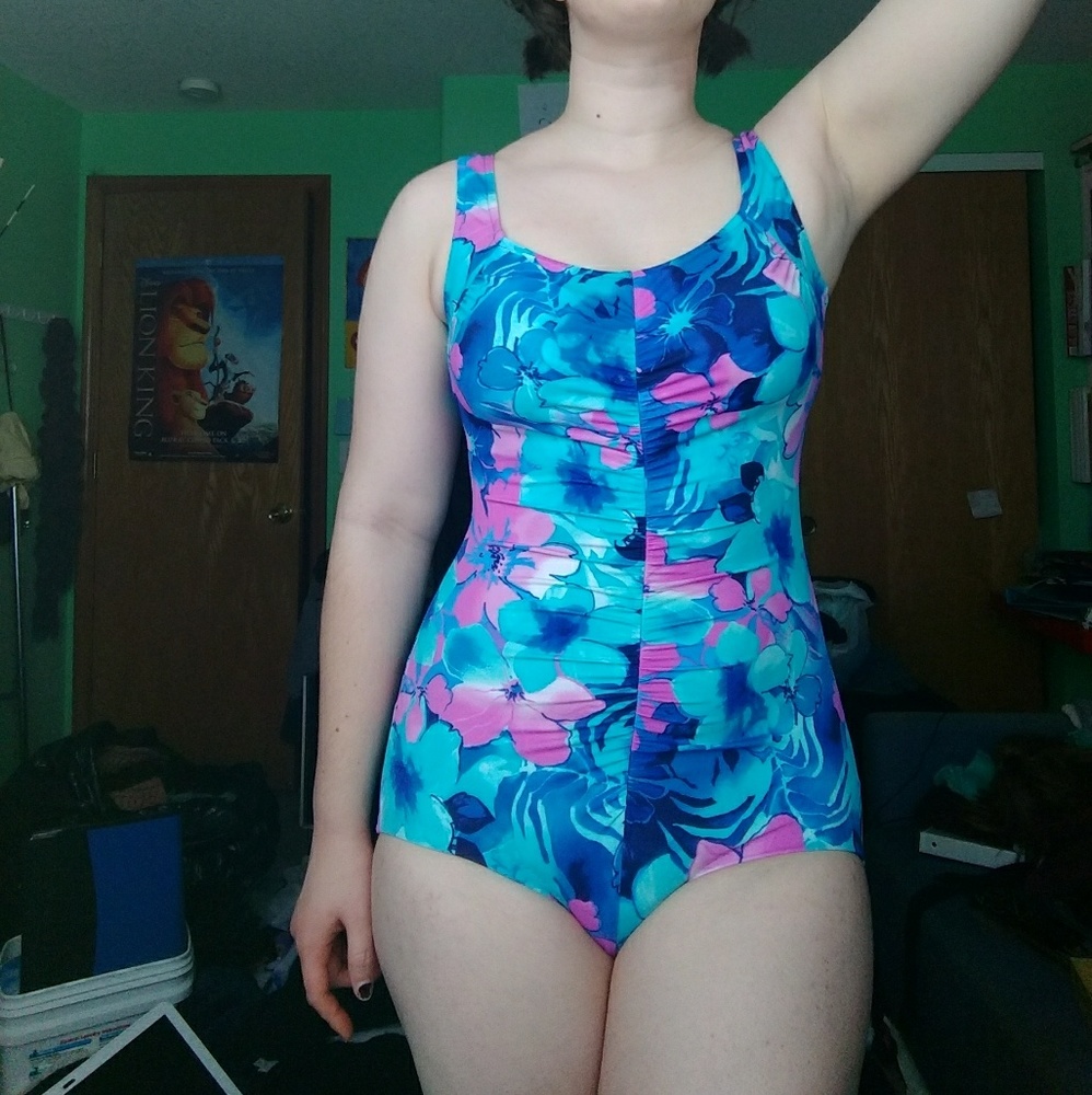 Cute fun pink blue one piece swimsuit