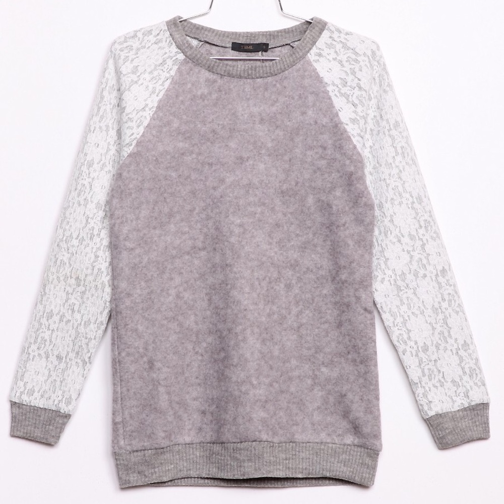 Grey laced sleeved top