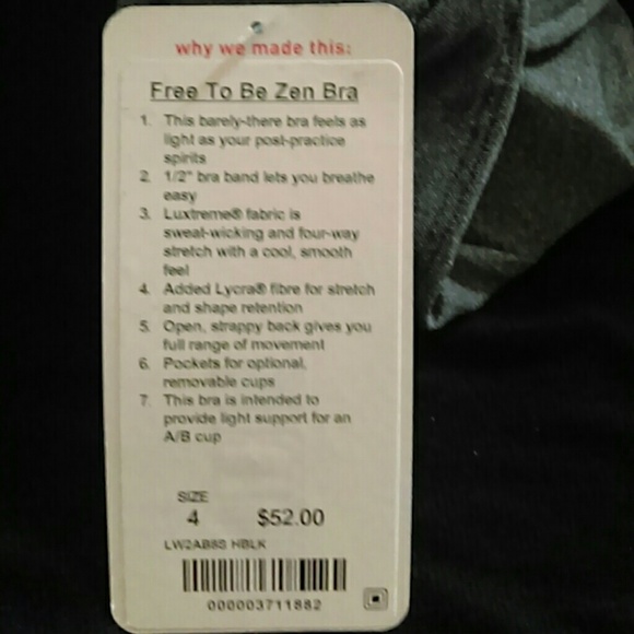 Lululemon Free To Be Zen Bra - Grey - Sz 4 - NWT - Picture 8 of 8