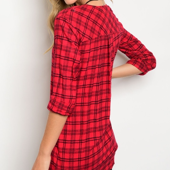 Lace Up Front Flannel Tunic - Picture 4 of 7