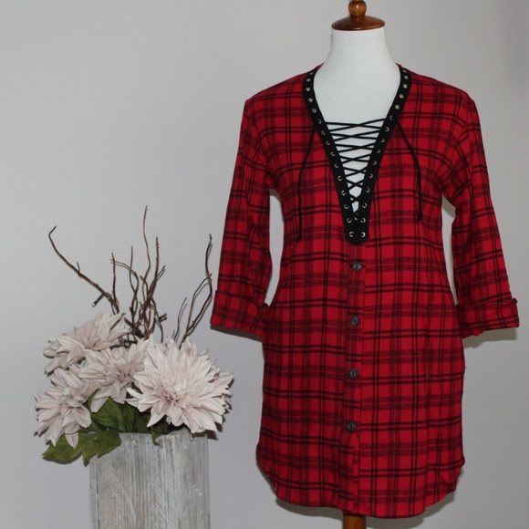 Lace Up Front Flannel Tunic - Picture 6 of 7