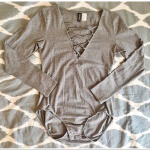 Gray lace up onesie