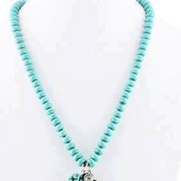Turquoise Resin Beaded Large Cross Necklace - Picture 4 of 4