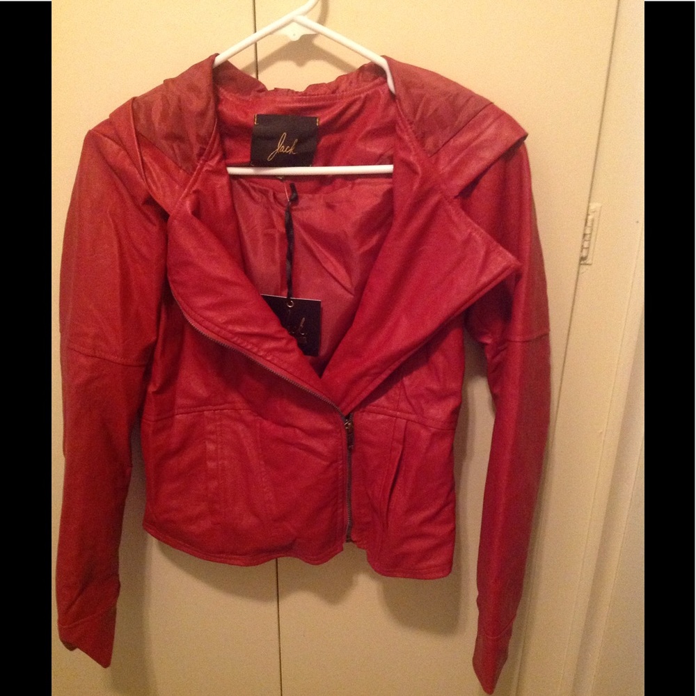 BB Dakota Red Vegan Leather Moto Jacket