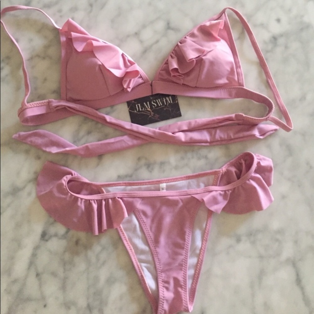• SMALL LEFT • Pink Ruffled Bikini •
