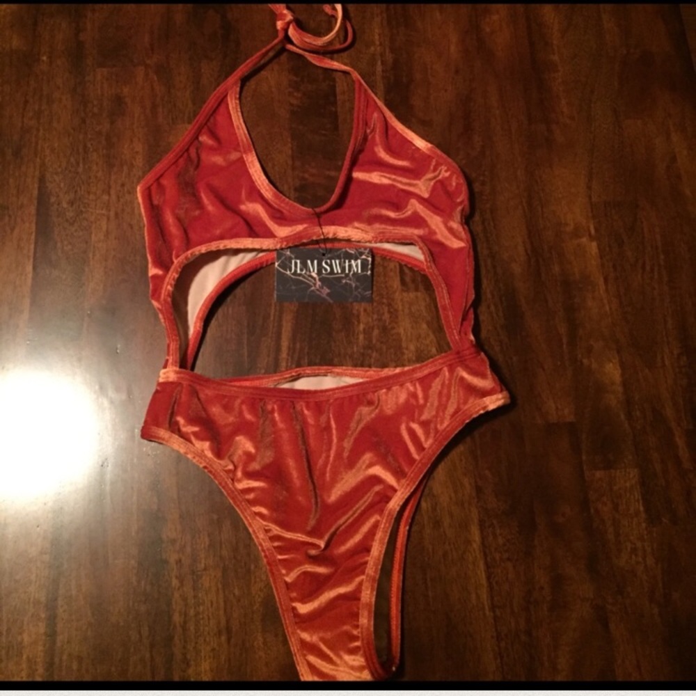 •SMALL LEFT• Orange Velvet Bikini - Picture 5 of 6