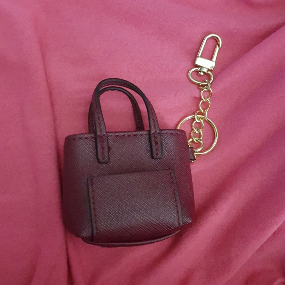 Maroon micro tote bag charm/keychain