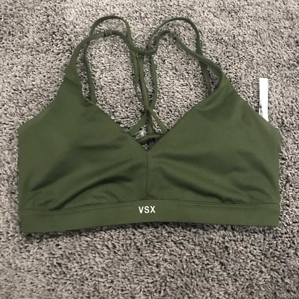 Army green strappy sports bra