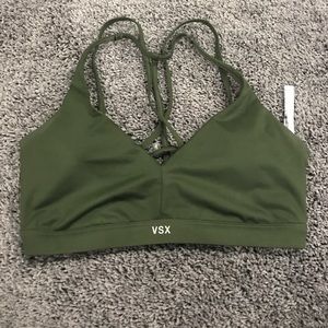 Army green strappy sports bra