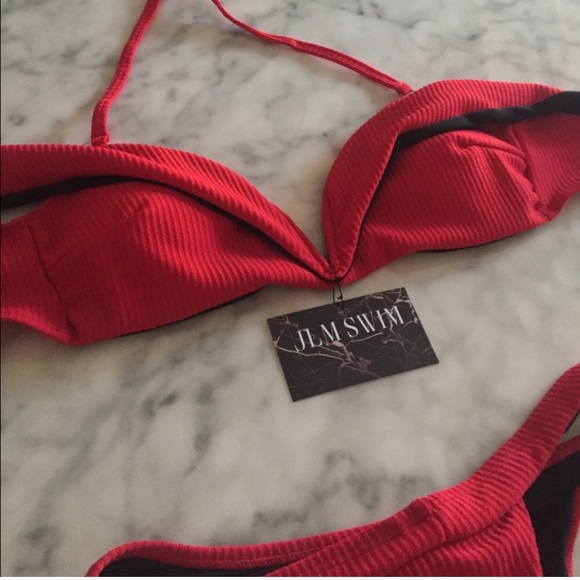 • Deep Red Off-The-Shoulders Bikini • - Picture 2 of 4