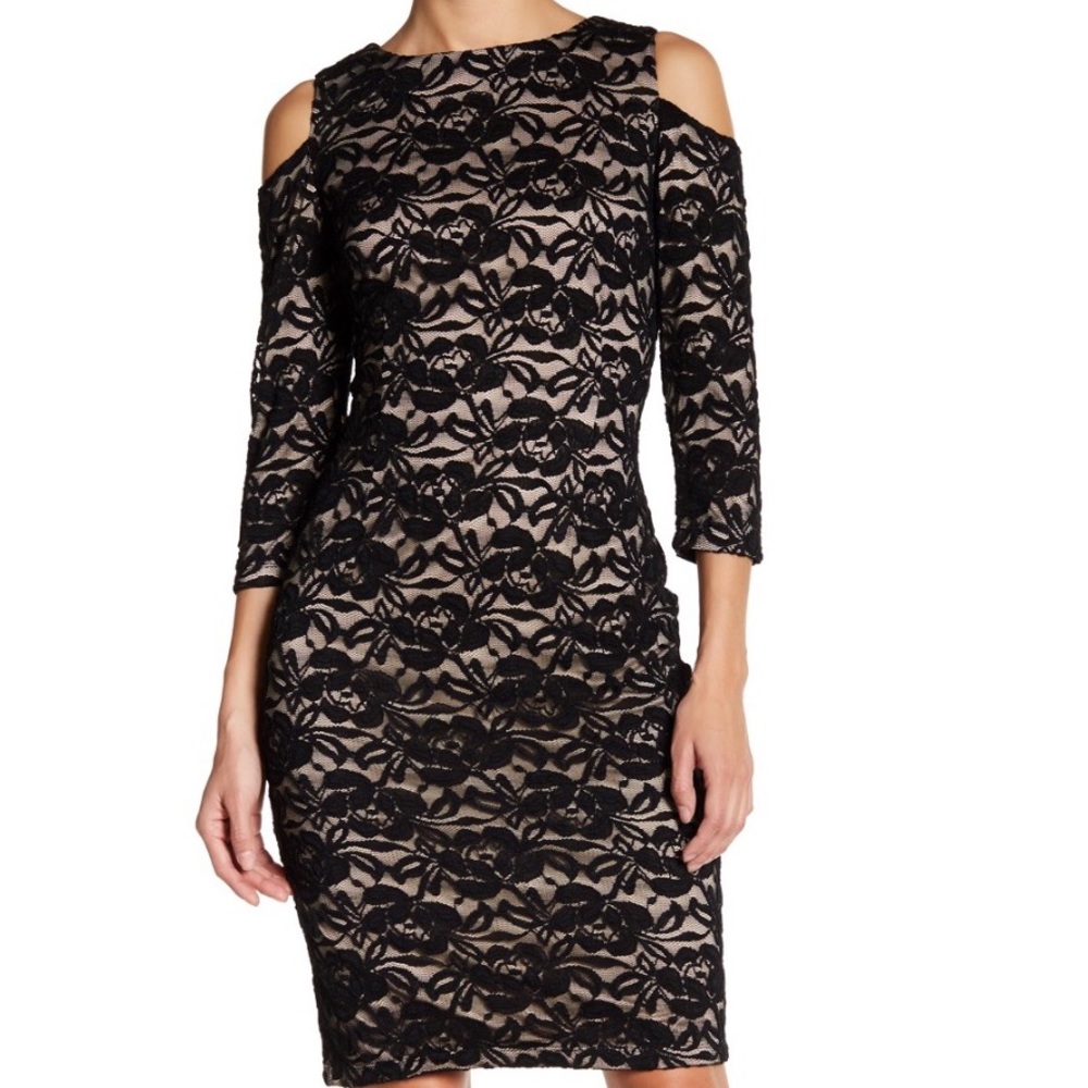• Eliza J • Black Tan Lace Sheath Dress Size 4