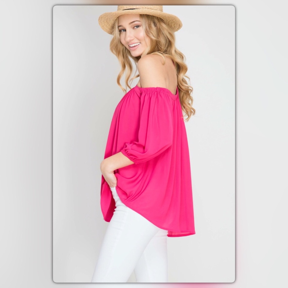 Last One (L)! Fuchsia Off the Shoulder Halter Top - Picture 3 of 4