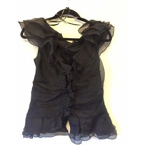 Tadashi Shoji Black Ruffle Top Size 6