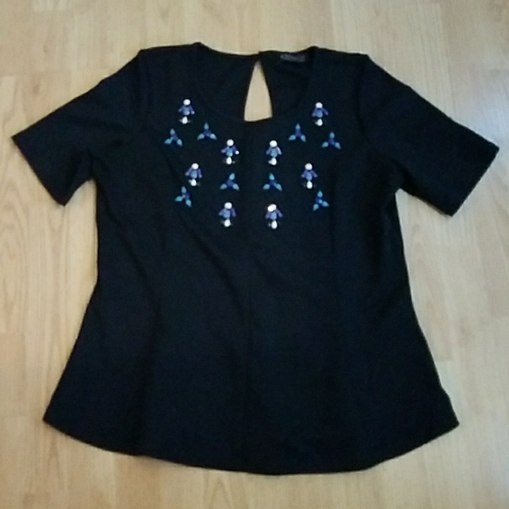 Fit & Flare Bejeweled Short Sleeve Top