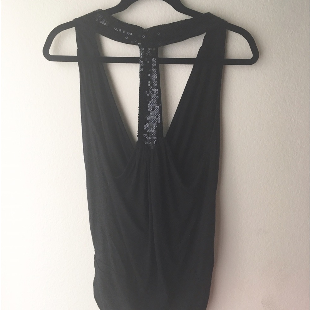 Black Sequin Low Cut Tank
