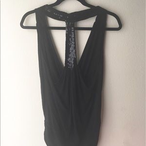 Black Sequin Low Cut Tank