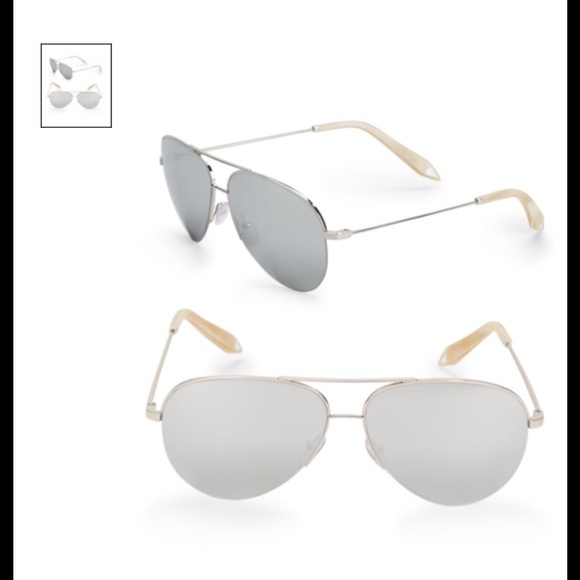 VICTORIA BECKHAM SILVER AVIATOR MIRROR SUNGLASSES
