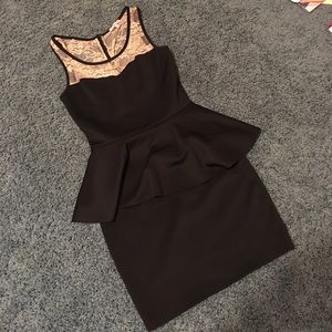 Black peplum dress with cream lace