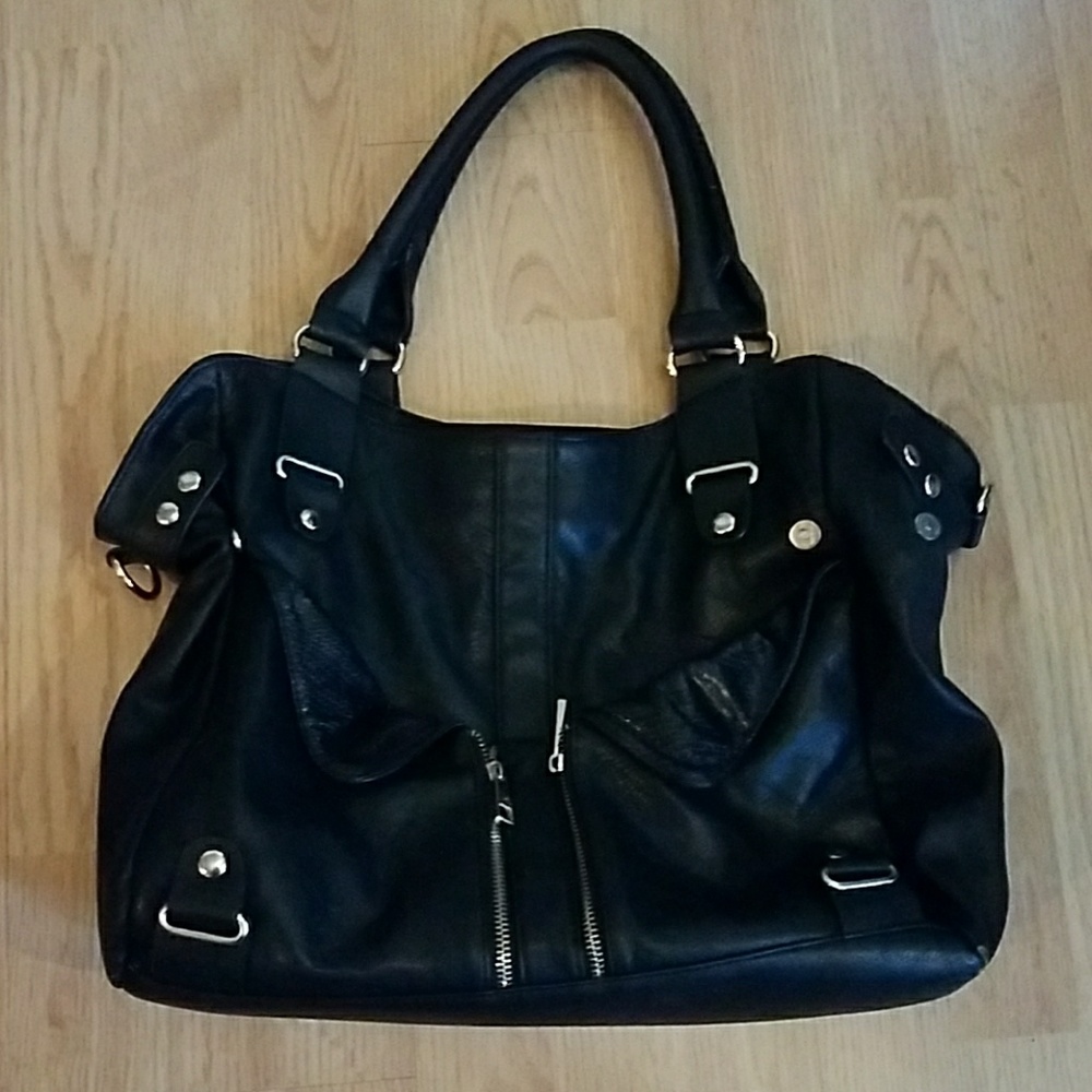 Black Satchel with Zipper Detail