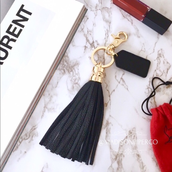 Black and Gold Leather Tassel Keychain/Purse Charm - Picture 2 of 2