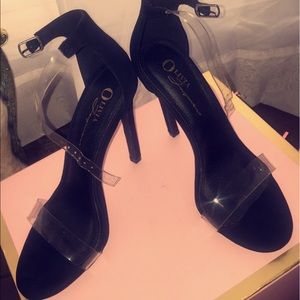 Black suede clear heels