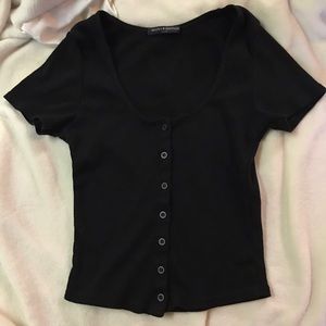Brandy Melville Black Buttoned Crop Top