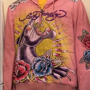 Pink Ed Hardy leather Coat