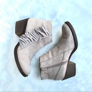 Tan fringe bootie
