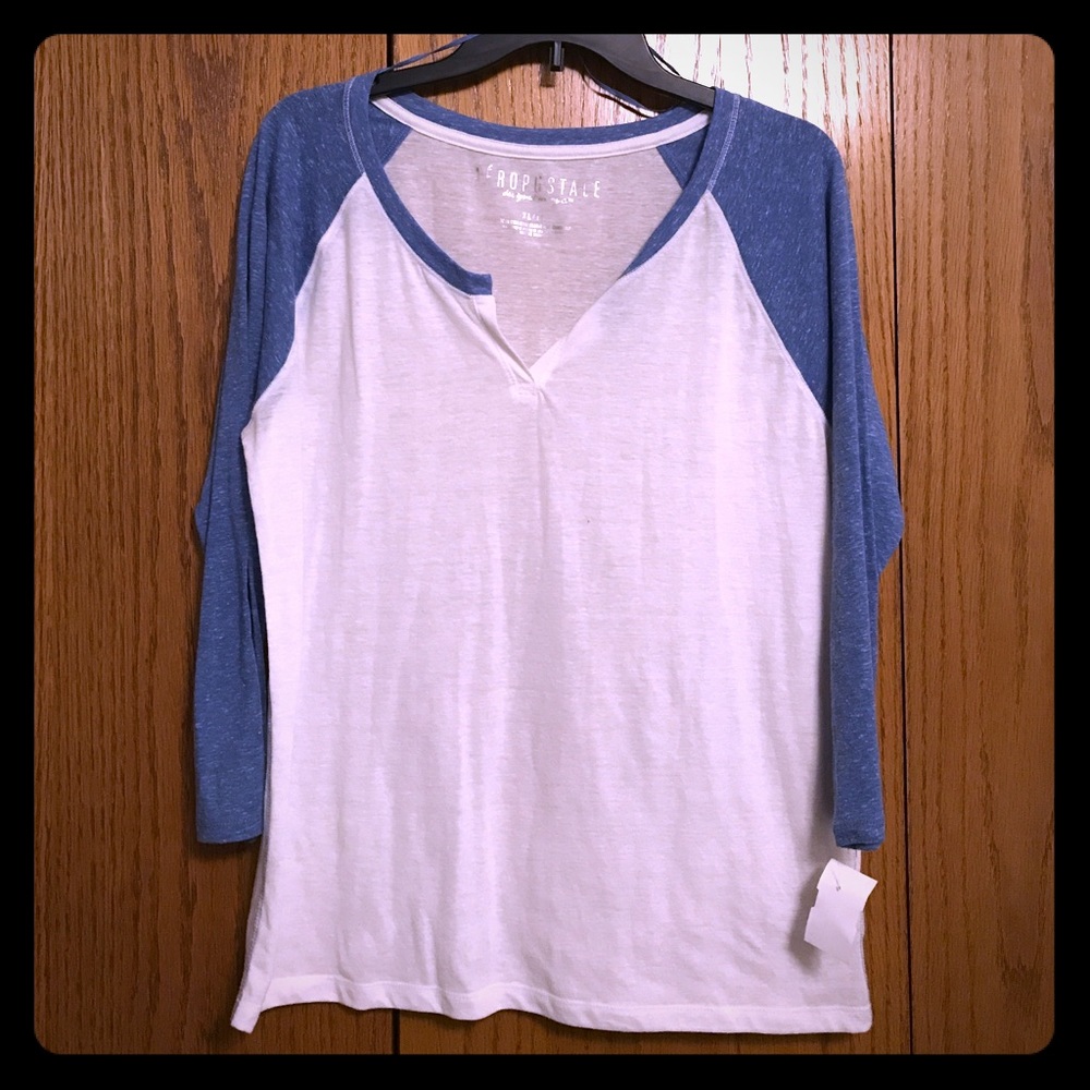 Blue and white 3/4 Aeropostale cotton t-shirt