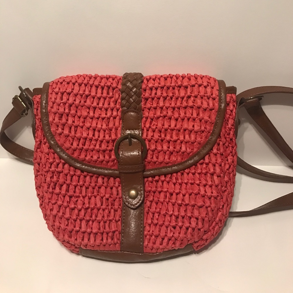 Orange-red woven purse